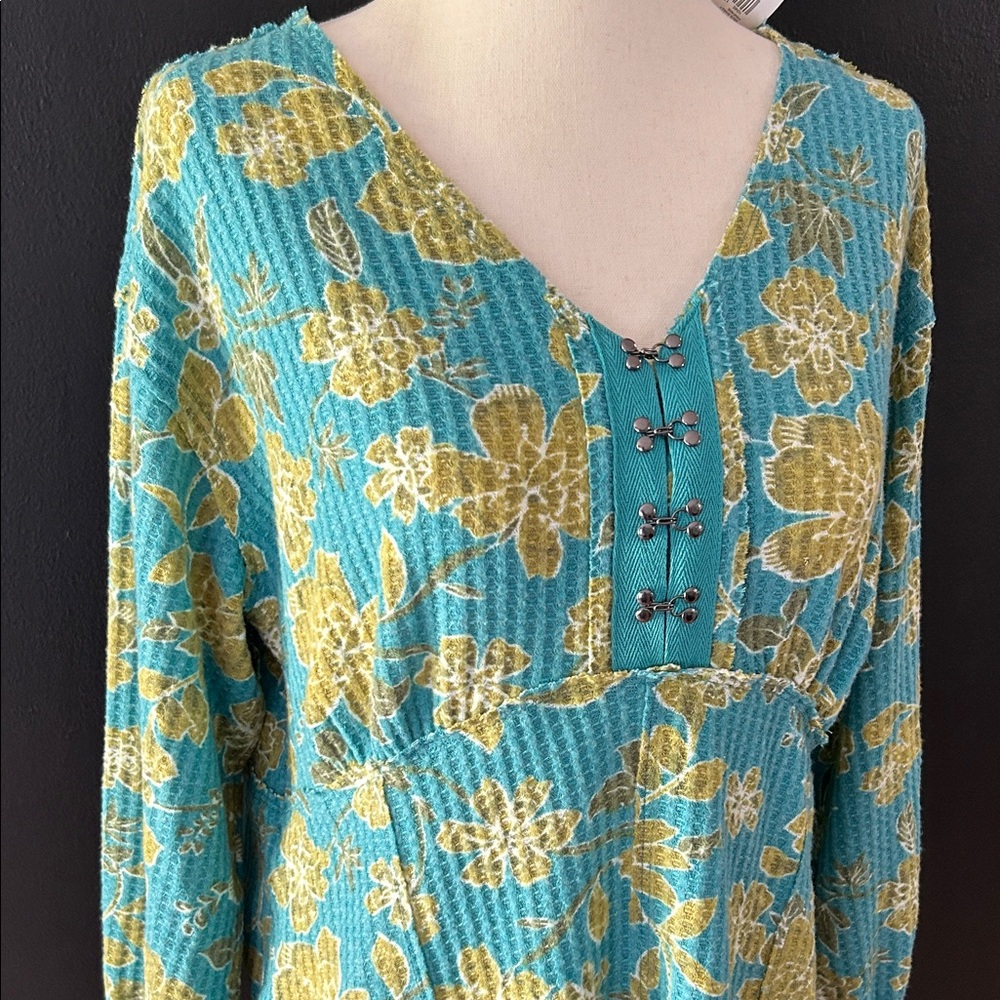 Cato Teal and Olive Floral Knit Top